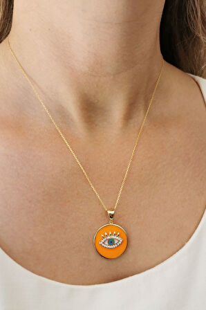 Turuncu Mineli Altın Göz Kolye