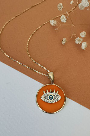 Turuncu Mineli Altın Göz Kolye