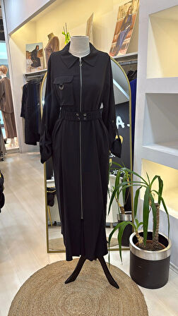 Nuss Tam Boy Fermuarlı Elbise - Siyah 2001