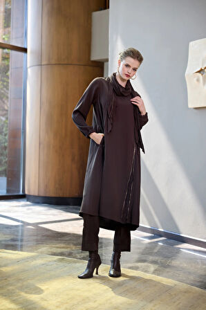 Misswhence Nakış Detaylı Tunik Takım 38028 kahve