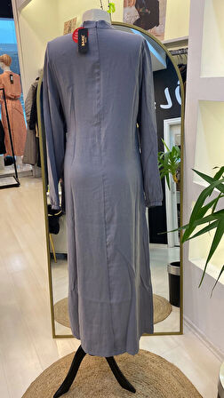 İNVEE MODAL ELBİSE KEMERLİ GRİ 6958