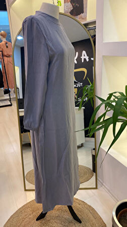 İNVEE MODAL ELBİSE KEMERLİ GRİ 6958