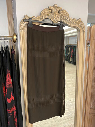 Misswhence Fermuarlı Plise Etek KAHVERENGİ 36921