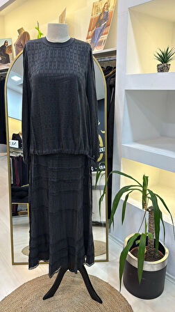 Misswhence Cupro Dantelli Etek Takım 38025 ANTRASİT