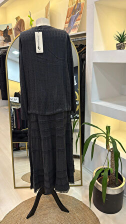 Misswhence Cupro Dantelli Etek Takım 38025 ANTRASİT