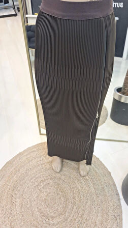 Misswhence Fermuarlı Plise Etek KAHVERENGİ 36921