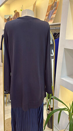 Nuss 3002 Leopar Jakar Detay Merserize Tunik - lacivert