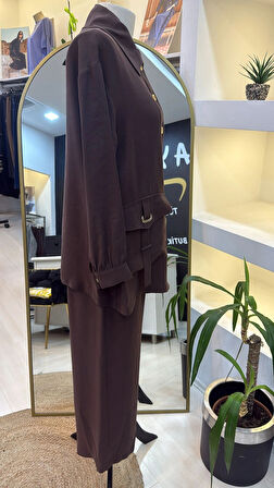 Nuss 1025 Tam Boy Düğmeli Pantolonlu Takım KAHVE