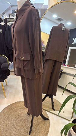 Nuss 1025 Tam Boy Düğmeli Pantolonlu Takım KAHVE