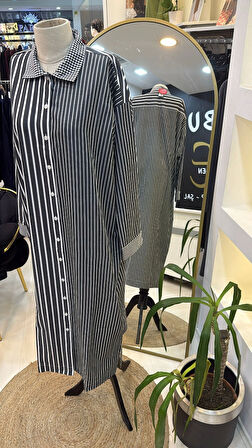 invee uzun gomlek elbise siyah 7089