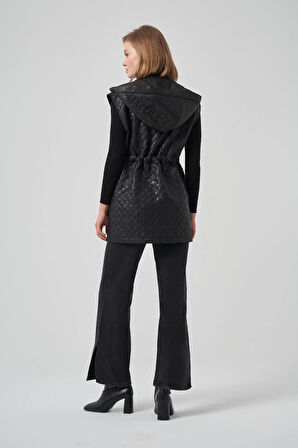 Nuss 6022 Cep Kapakları Taş İşlemeli Yelek - Siyah