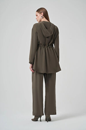 Nuss 1022 Taş İşlemeli Pantolonlu Takım - Haki