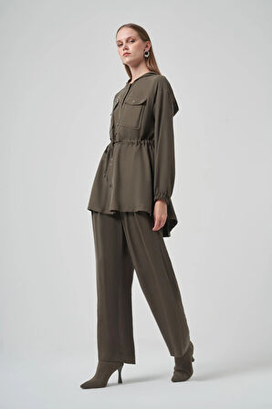 Nuss 1022 Taş İşlemeli Pantolonlu Takım - Haki