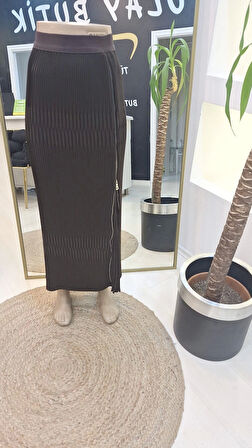 Misswhence Fermuarlı Plise Etek KAHVERENGİ 36921