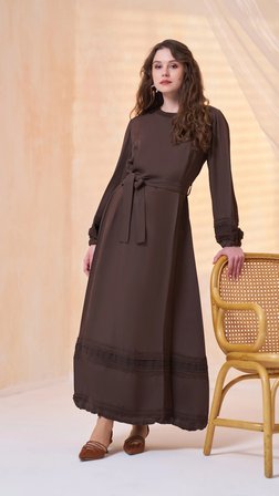 Misswhence Dantel Detaylı Elbise 39836 KAHVE
