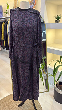 Misswhence Desenli Cupro Elbise 38829 Lİla