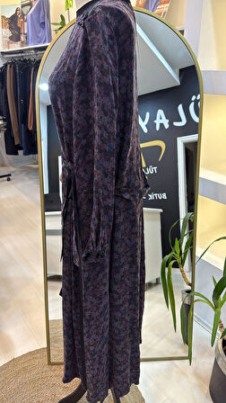 Misswhence Desenli Cupro Elbise 38829 Lİla