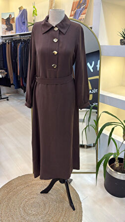 Nuss kemer Detayli Elbise - Kahve 2007