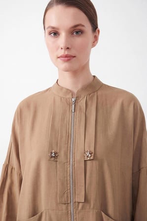 PUANE Aksesuar Detaylı Fermuarlı Tunik Pantolon Takım 14453 MINK