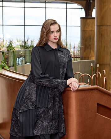 Misswhence Patchwork Cupro Tunik : 38303 siyah