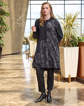 Misswhence Patchwork Cupro Tunik : 38303 siyah