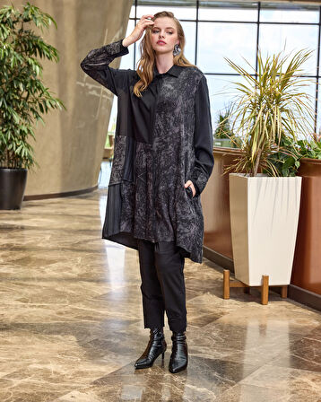 Misswhence Patchwork Cupro Tunik : 38303 siyah
