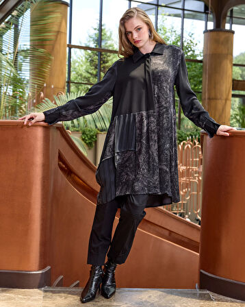 Misswhence Patchwork Cupro Tunik : 38303 siyah