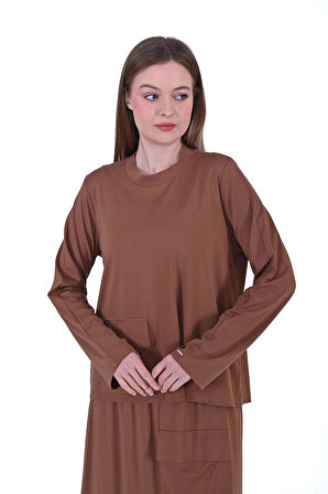 invee etekli cep detayli takim kahve 7023