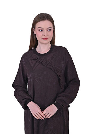 İNVEE MODAL ELBİSE FİRFİR DETAYLİ 7024 HAHVE