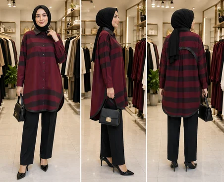 İNVEE Gölge KİSA Gömlek 7219 BORDO