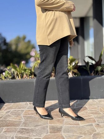 Misswhence Boru Paça Taşlanmış Kot Pantolon 38123 siyah