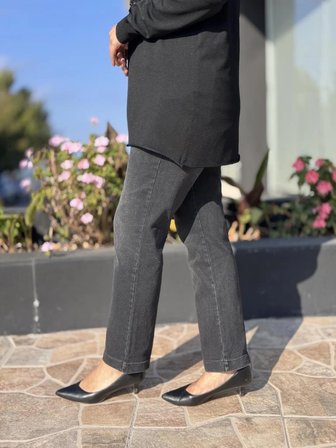 Misswhence Boru Paça Taşlanmış Kot Pantolon 38123 siyah