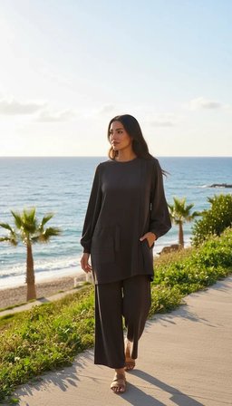 Nuss 1039 Cupra ipek Pantolonlu Takım -kahve