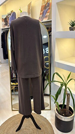 Nuss 1037 Taş İşlemeli Pantolonlu Takım kahve