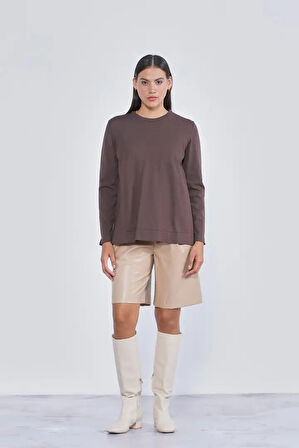 Nuss Basic Tunik Ön Kısa Arka Uzun Tunik - 902 kahve