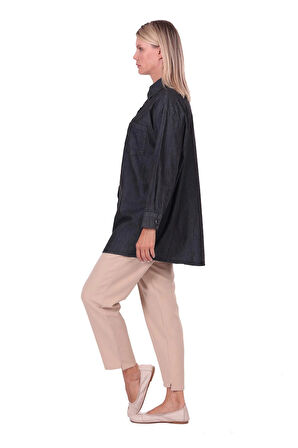 İnvee İnce Denim Gömlek - 7163 siyah