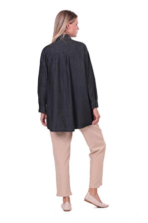 İnvee İnce Denim Gömlek - 7163 siyah