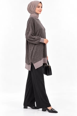 NUSS 3043 İpek Kupra Vegan Tunik Vizon