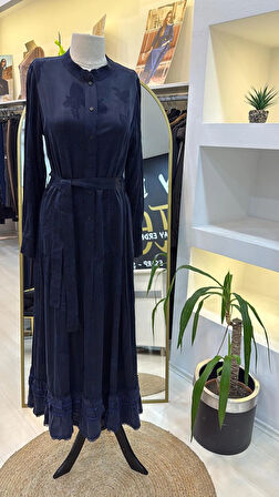 MissWhence Cupro ipek Elbise 38809 lacivert