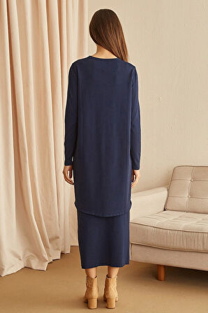 Nuss Triko Çelik Örme Lacivert Etek 013