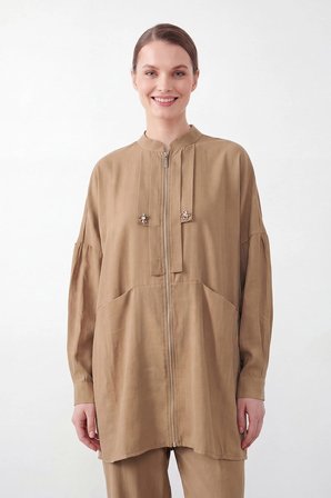 PUANE Aksesuar Detaylı Fermuarlı Tunik Pantolon Takım 14453 MINK