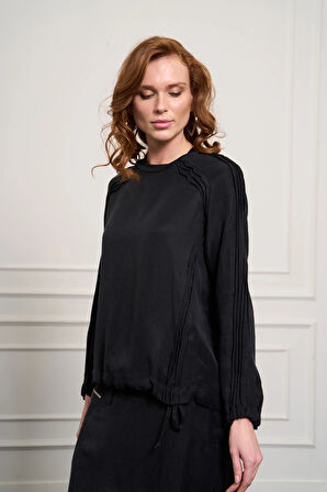 MİSSWHENCE Keten Şalvar Takım 37002 SİYAH