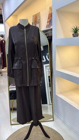 Nuss 1032 Çiçeklei Boncuk İşlemeli Pantolonlu Takım - BİTTER