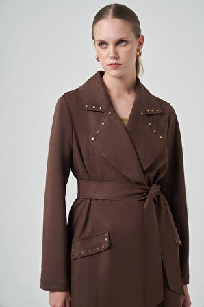 Nuss 6029 Yaka Zımba Detay Süet Kap - KAHVE