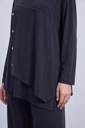 puane Asimetrik Kesim Düğmeli Tunik Pantolon Takım siyah 14525