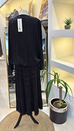 Misswhence Cupro Dantelli Etek Takım 38025 SİYAH