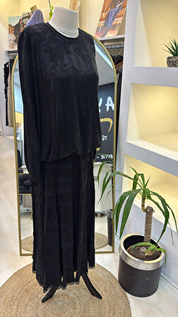 Misswhence Cupro Dantelli Etek Takım 38025 SİYAH