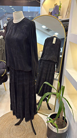 Misswhence Cupro Dantelli Etek Takım 38025 SİYAH