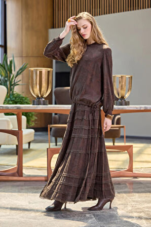 Misswhence Cupro Dantelli Etek Takım 38025 kahverengi