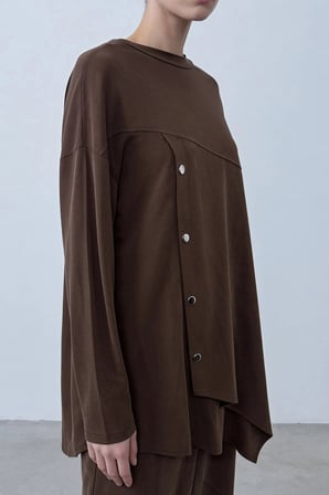 puane Asimetrik Kesim Düğmeli Tunik Pantolon Takım Kahverengi 14525